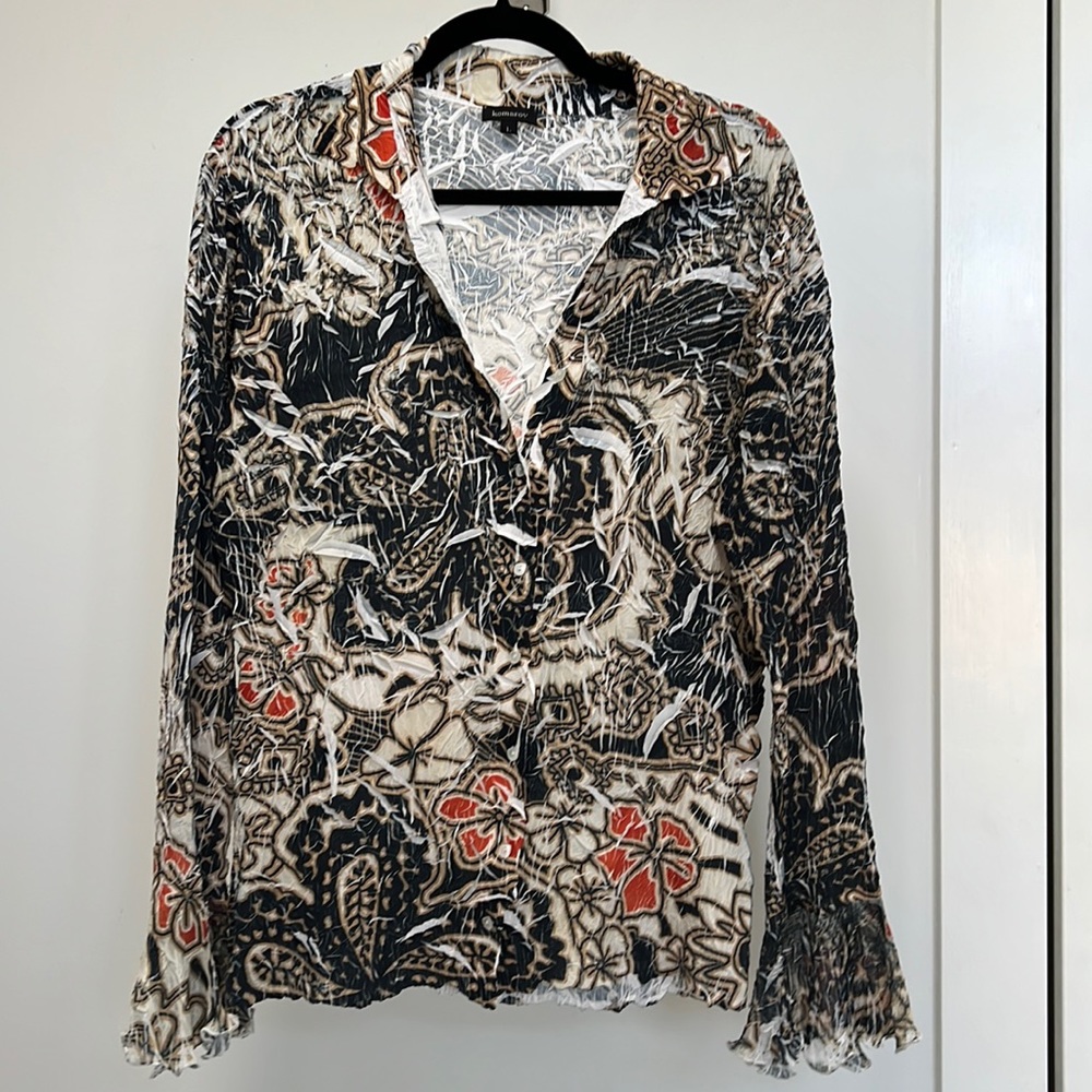 Beautiful Blue and White Komarov Blouse with Orange Accent